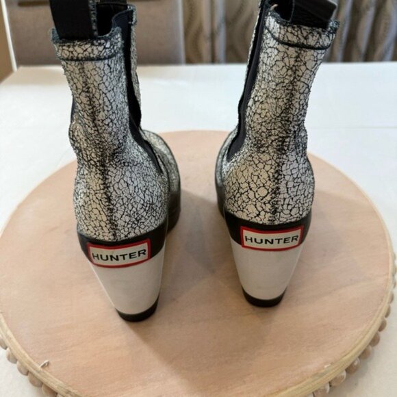 Hunter Boots Chelsea Crackle Leather Black and White Platform Wedge Size 6 - Picture 5 of 12